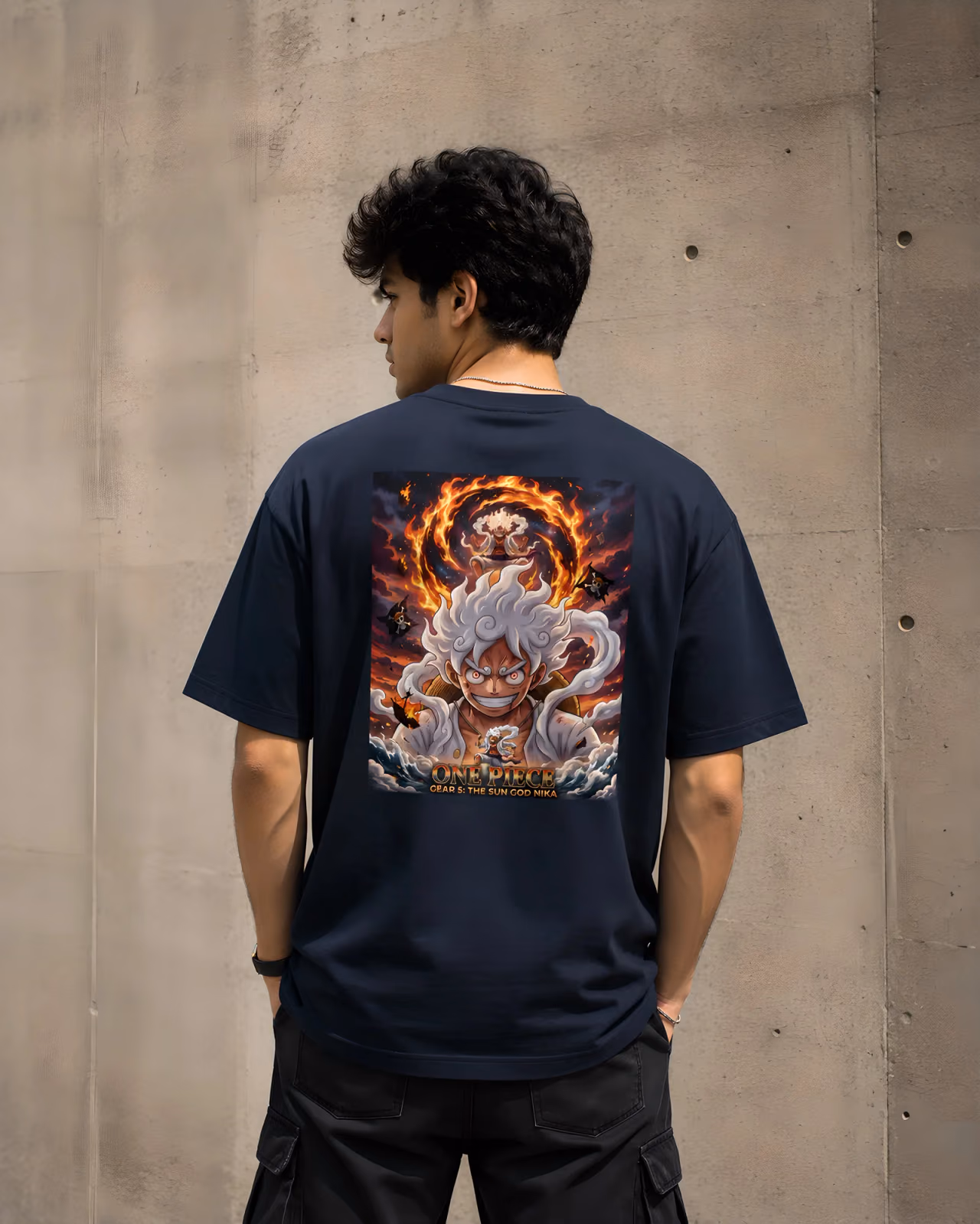 Luffy Gear 5 oversized tee in navy, back print