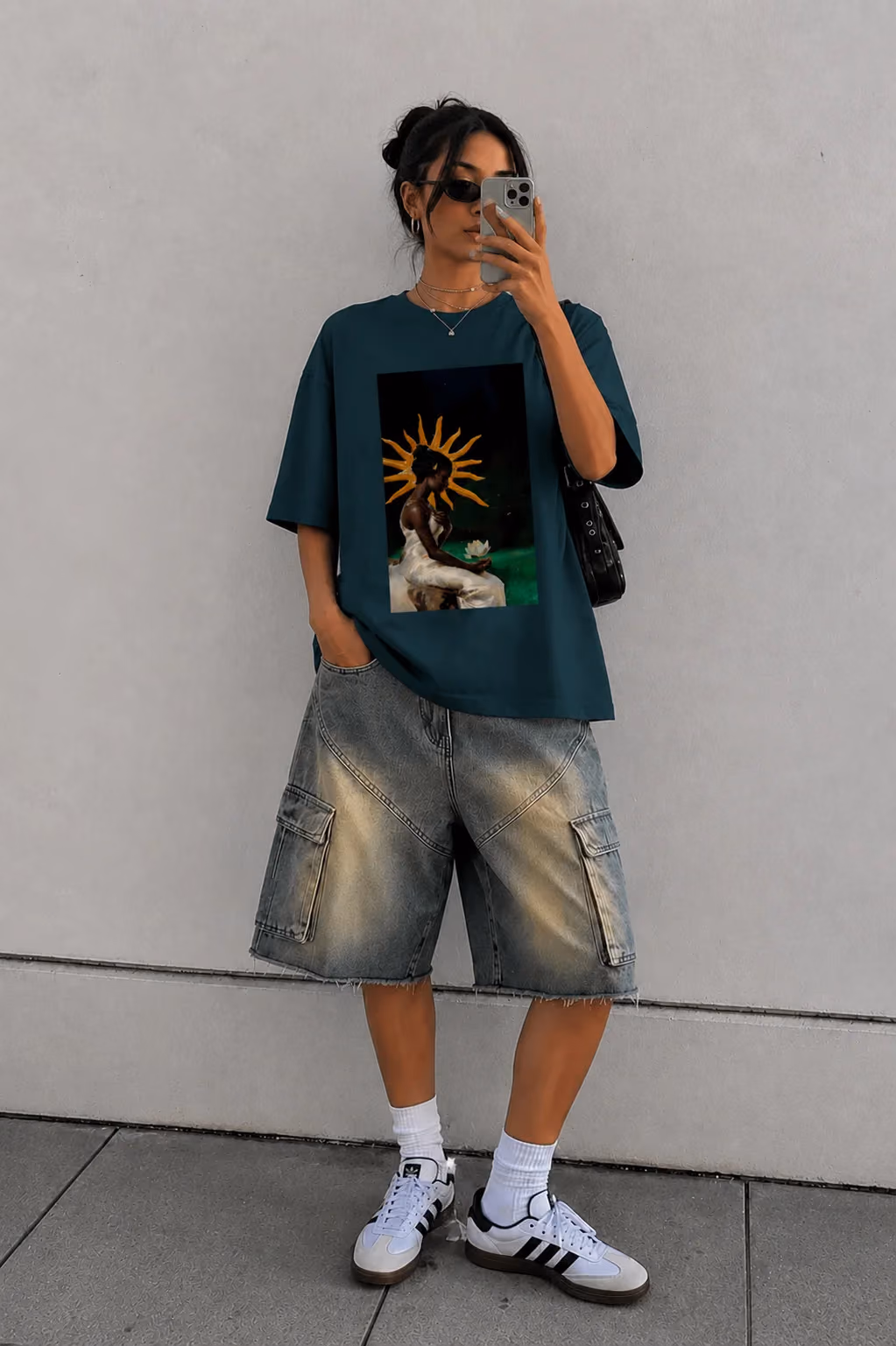 Silent Beauty oversized tee in petrol blue